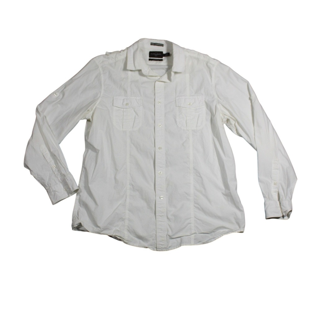Black Brown 1826 Mens XL Tailored Fit White Cotton Utility Button Down Shirt